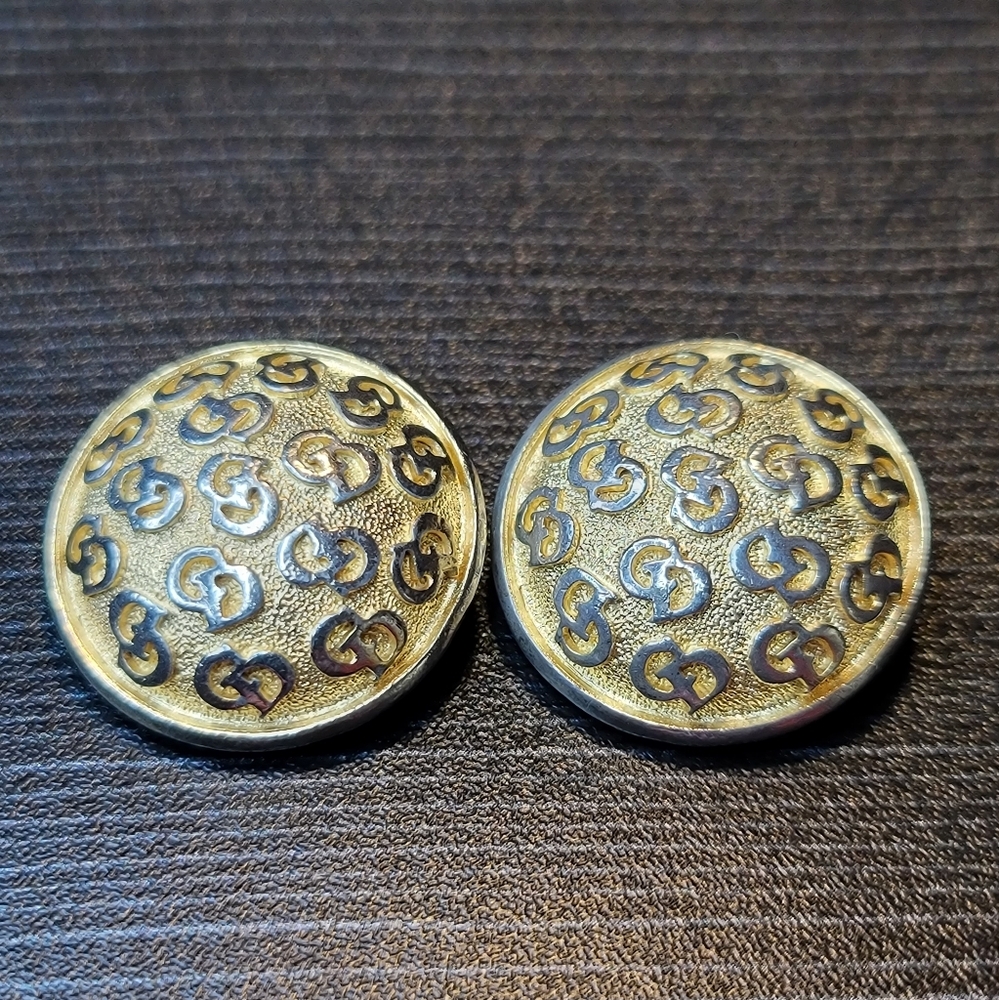 SOLD- Vintage Christian Dior Signature CD Gold Toned Button Round Clip Earrings